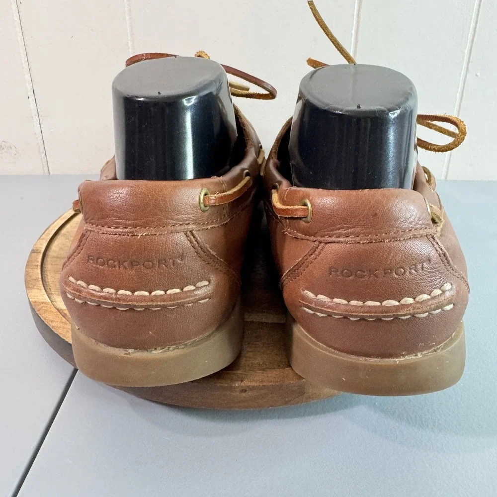 Rockport Mens Brown Leather Genuine Handsewn Boat Shoes Size 9 M Casual Travel